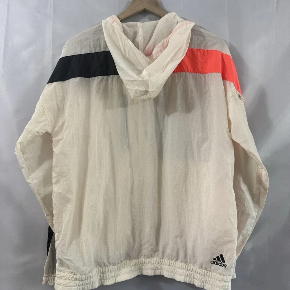 Adidas WND Mother Hooded Windbreaker Jacket Primegreen White Orange Packable L